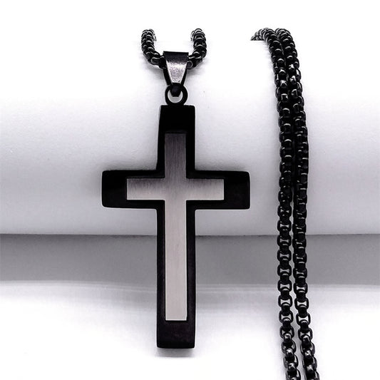 Stainless Steel Cross Pendant Necklace For Men Women Chain Religious Jewelry Accessories
