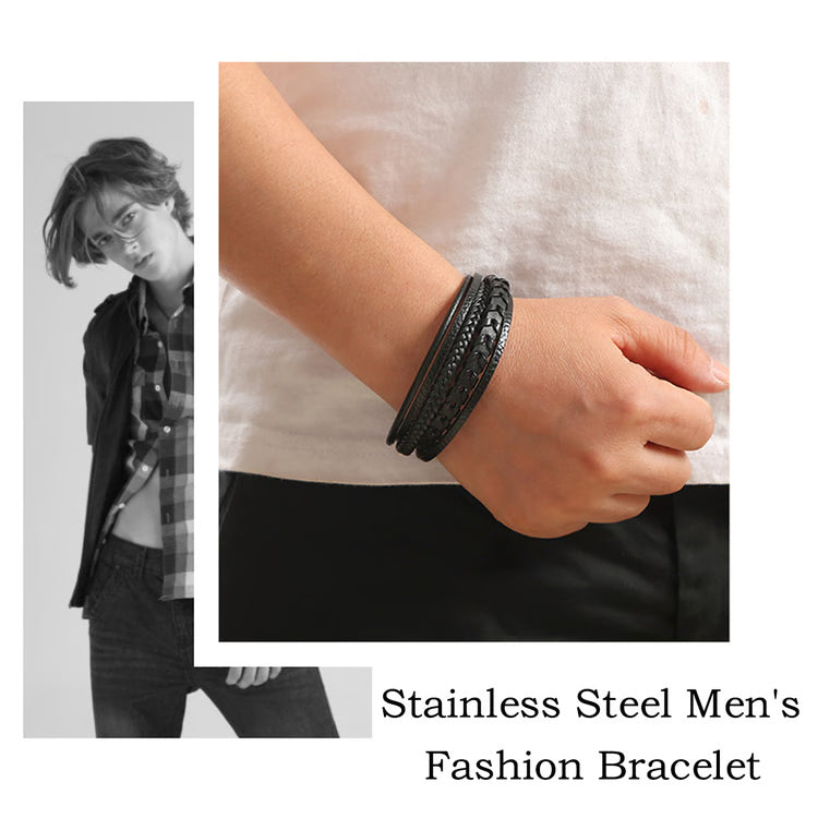 Fashion Accessories Men, Multi Layered Vintage Leather Bracelet, Braided Rope Bracelet, Alloy Magnetic Buckle Design
