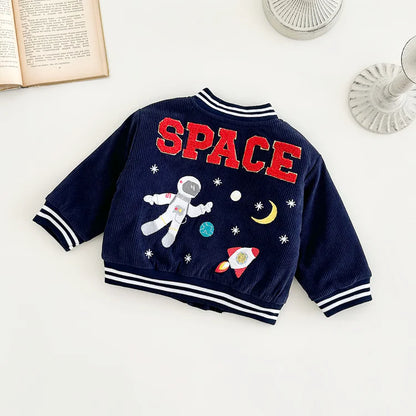 Winter Clothes, Infant Boys Astronaut Jacket with Cartoon Print, Cotton Thick Warm Coat for Kids Outerwear