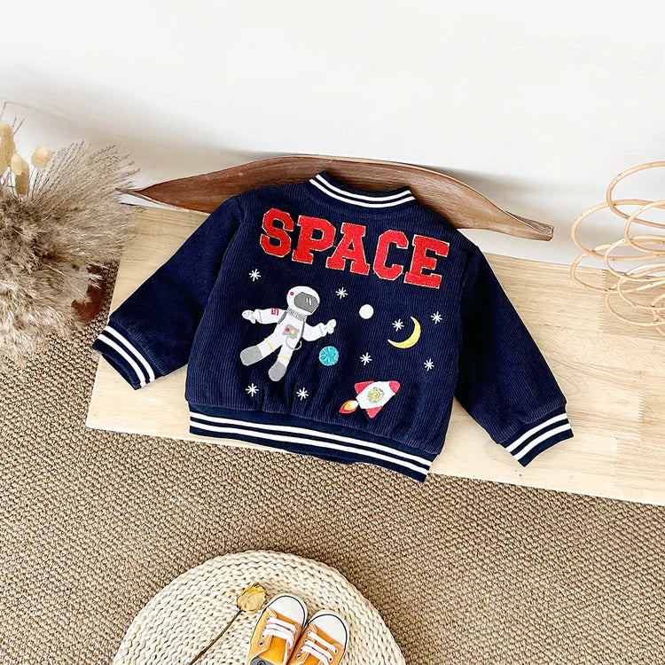 Winter Clothes, Infant Boys Astronaut Jacket with Cartoon Print, Cotton Thick Warm Coat for Kids Outerwear