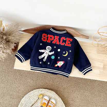 Winter Clothes, Infant Boys Astronaut Jacket with Cartoon Print, Cotton Thick Warm Coat for Kids Outerwear