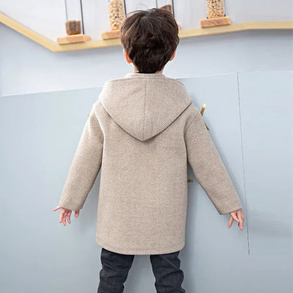 Winter Woolen Jacket For Boy, Fashion, Handsome Mid-Length Coat, Keep Warm Casual Children's Clothes