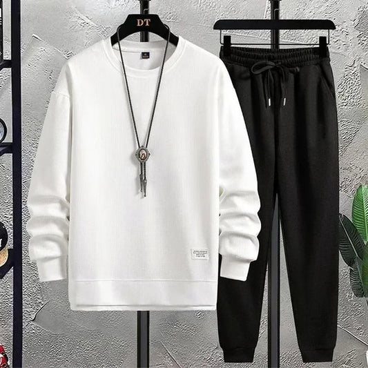 Men Summer Waffle Casual T-Shirt and Pants Set Loose Sports Tracksuit
