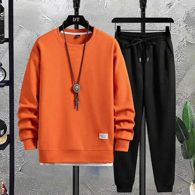 Men Summer Waffle Casual T-Shirt and Pants Set Loose Sports Tracksuit