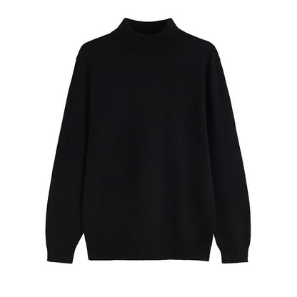 Men's Sweater, Half Polo Turtle Neck, Loose Fit Knit Top, Autumn Winter Base Layer