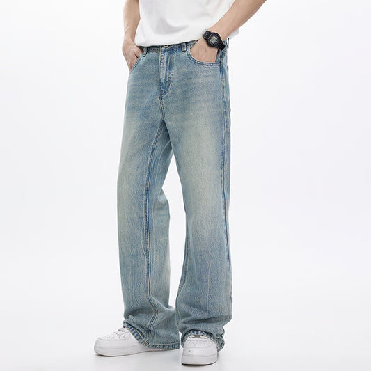 Light Blue Streetwear Loose Fit Bootcut Jeans Spring Jeans For Men Flared Pants Mens Trousers Quality Comfort Style