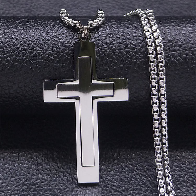 Stainless Steel Cross Pendant Necklace For Men Women Chain Religious Jewelry Accessories