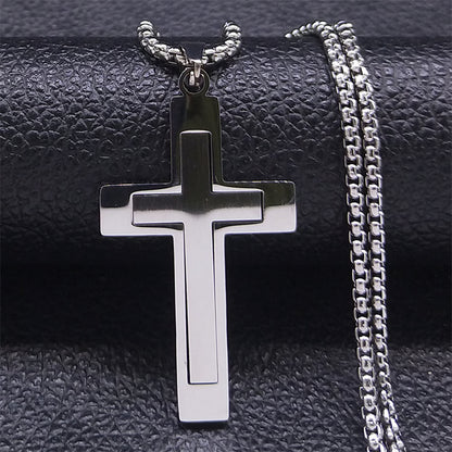 Stainless Steel Cross Pendant Necklace For Men Women Chain Religious Jewelry Accessories