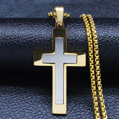 Stainless Steel Cross Pendant Necklace For Men Women Chain Religious Jewelry Accessories