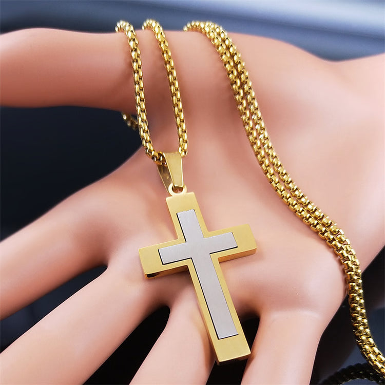 Stainless Steel Cross Pendant Necklace For Men Women Chain Religious Jewelry Accessories