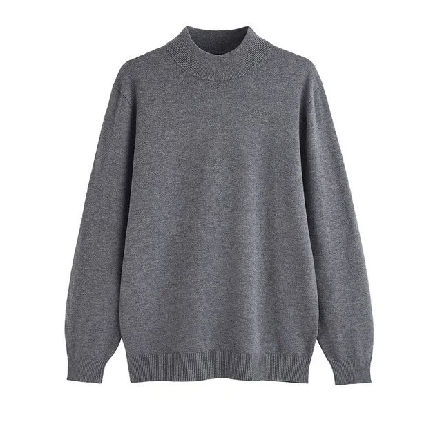Men's Sweater, Half Polo Turtle Neck, Loose Fit Knit Top, Autumn Winter Base Layer
