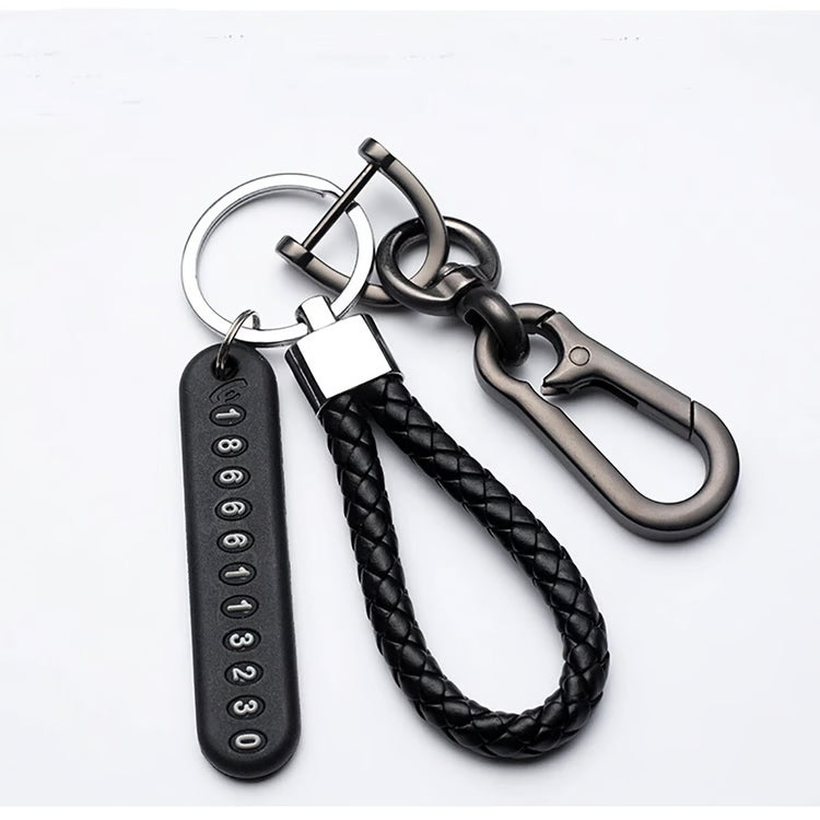 Trendy DIY Mobile Phone Number Plate Keychain for Men Punk Woven Leather Rope Car Accessories