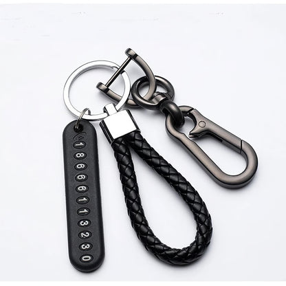 Trendy DIY Mobile Phone Number Plate Keychain for Men Punk Woven Leather Rope Car Accessories